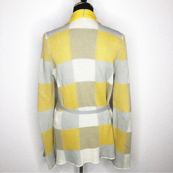 Modcloth gold gray cream plaid belted wrap cardigan sweater size Large - Picture 16 of 16